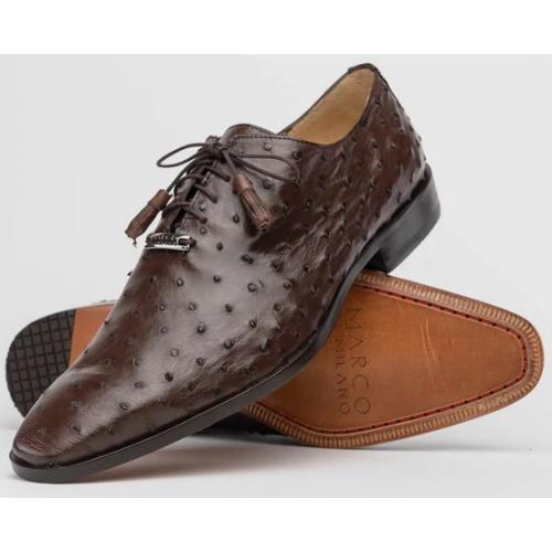 Marco Di Milano "Criss" Brown Fully Wrapped Genuine Ostrich Quill Dress Shoes
